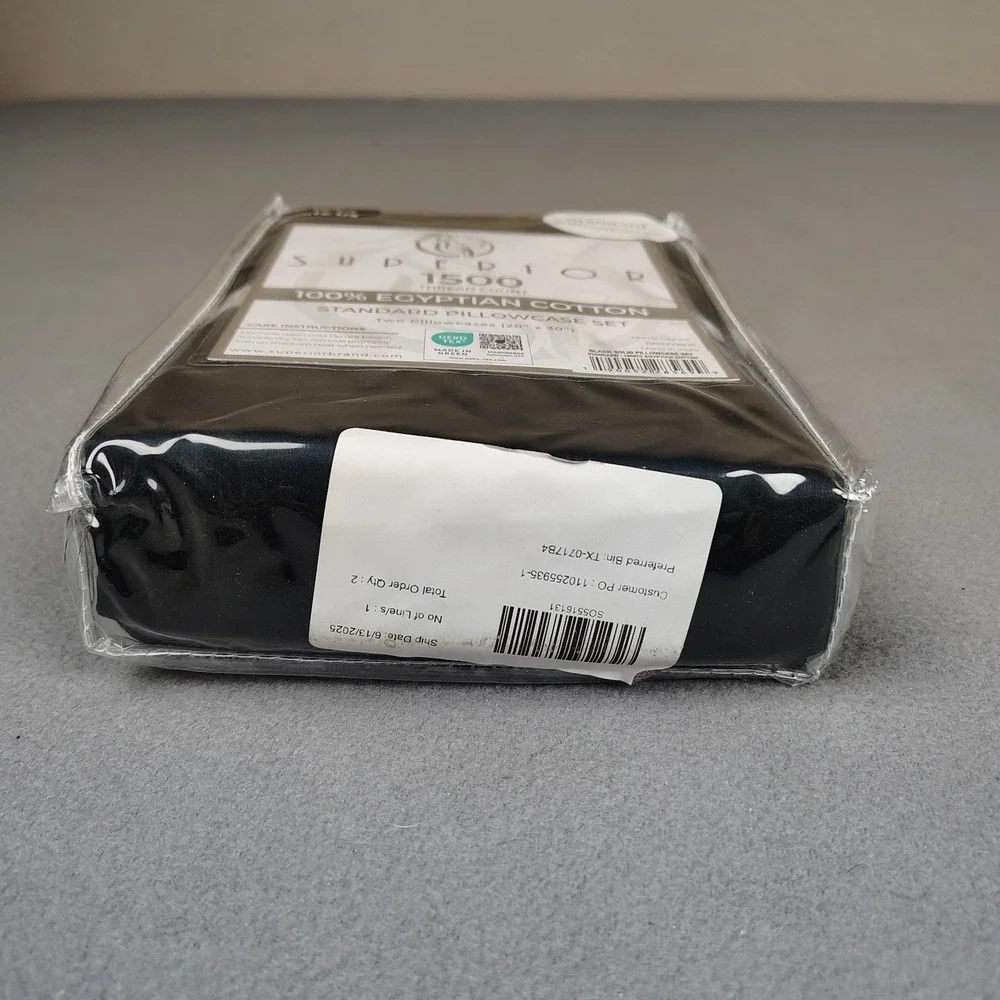 SUPERIOR 100% Egyptian Cotton 1500 Thread Count Standard Pillowcase Black 2 Pack